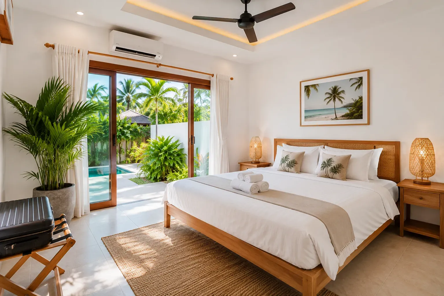 Guest-ready bedroom with freshly painted walls in a Koh Samui rental villa